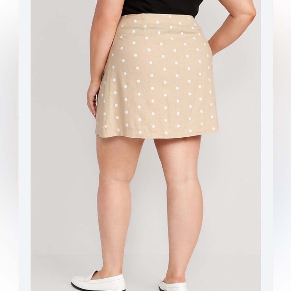 Old Navy High-Waisted Printed Linen Blend Mini Skirt Tan polkadot Size XL NWT